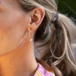 Fashion Bella Loop Earrings/Pearl + Crystal Örhängen