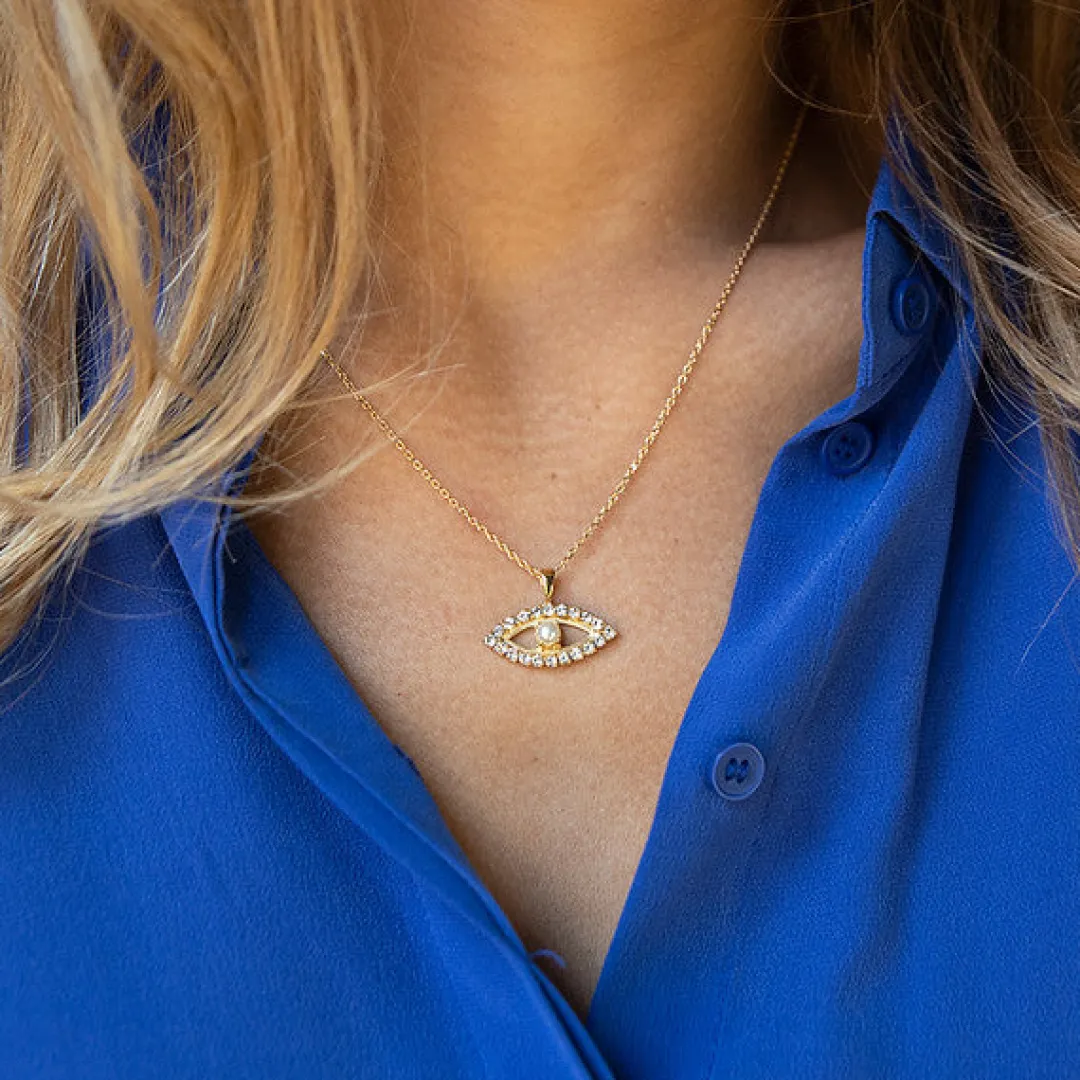 New Greek Eye Pearl Necklace Halsband