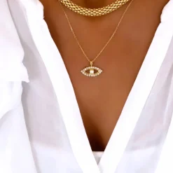 New Greek Eye Pearl Necklace Halsband
