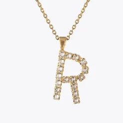Outlet Letter Necklace R/Crystal Halsband