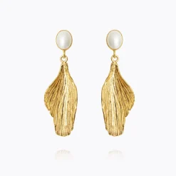 Cheap Mini Golden Leaf Earrings/Pearl Örhängen