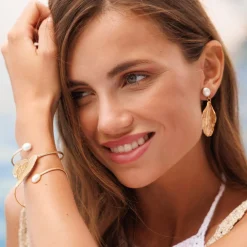 Cheap Mini Golden Leaf Earrings/Pearl Örhängen