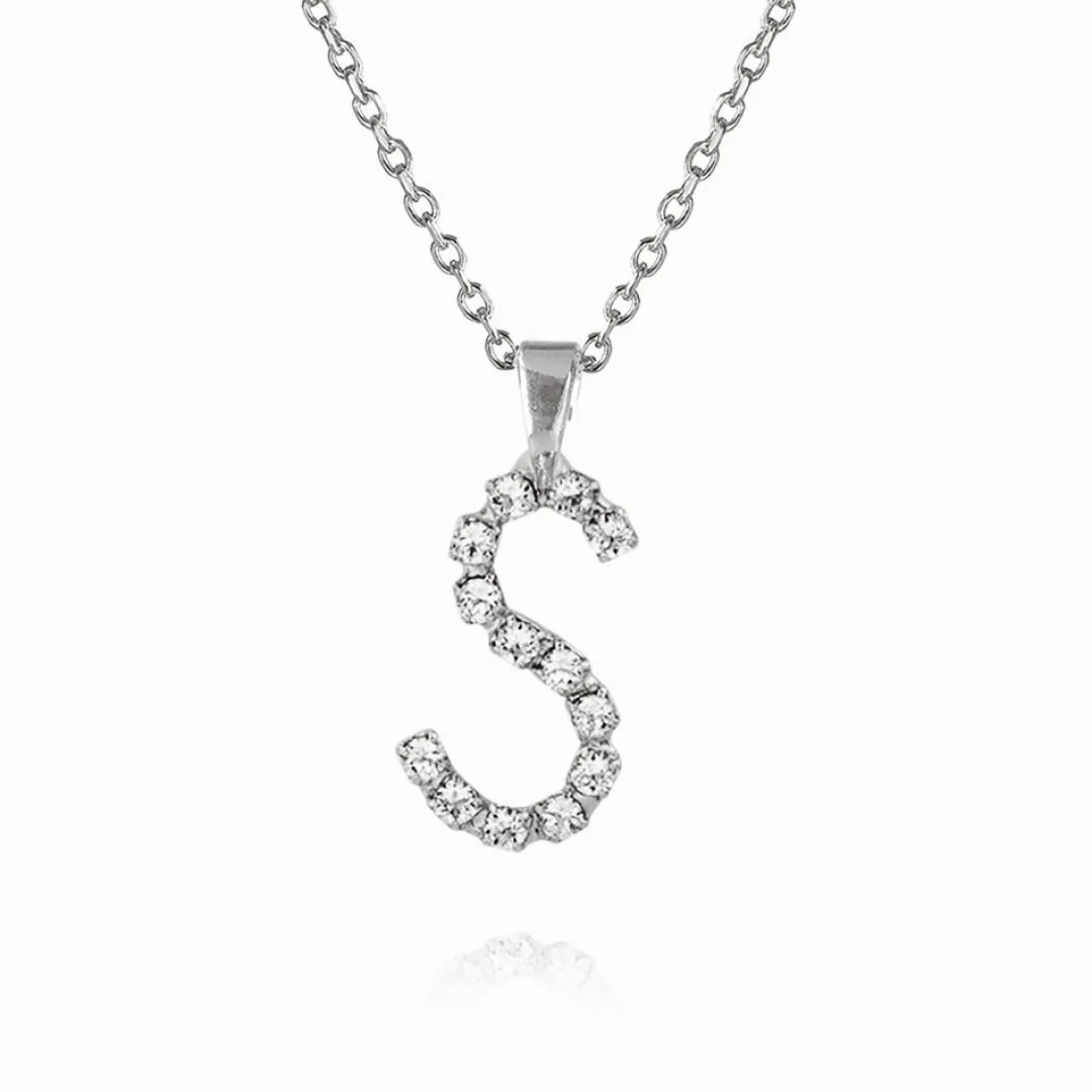 Clearance Mini Letter Necklace S/Crystal Halsband