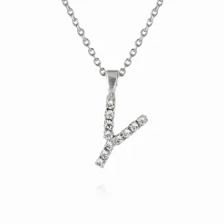 Store Mini Letter Necklace Y/Crystal Halsband